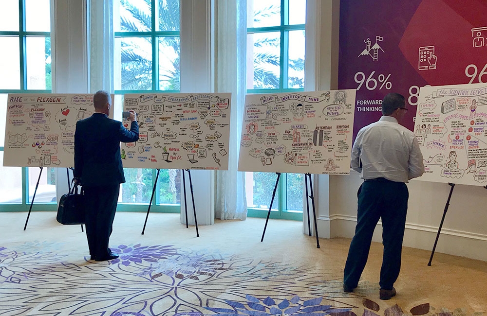 conference, financial services, graphic facilitation, graphic recording, scribing, illustration, agenda, illustrated, facilitator, illustrator, financial advisor